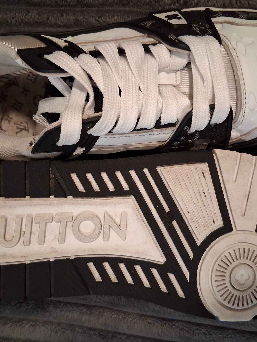 Louis Vuitton Monogram Accent White & Black Sneakers - Picture 3 of 7